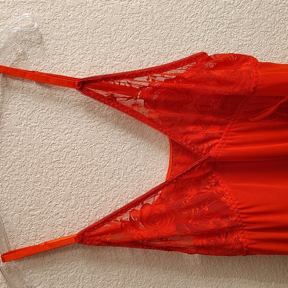 Lingerie 2 Piece Plus XXL Wine Floral Lace Spaghetti Straps Slip & Thong B3 X P - Picture 7 of 13